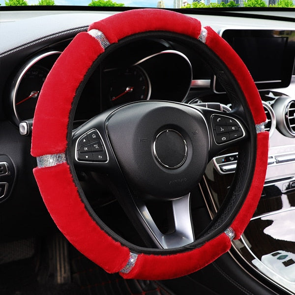 Plush Rhinestone Steering Wheel Cover