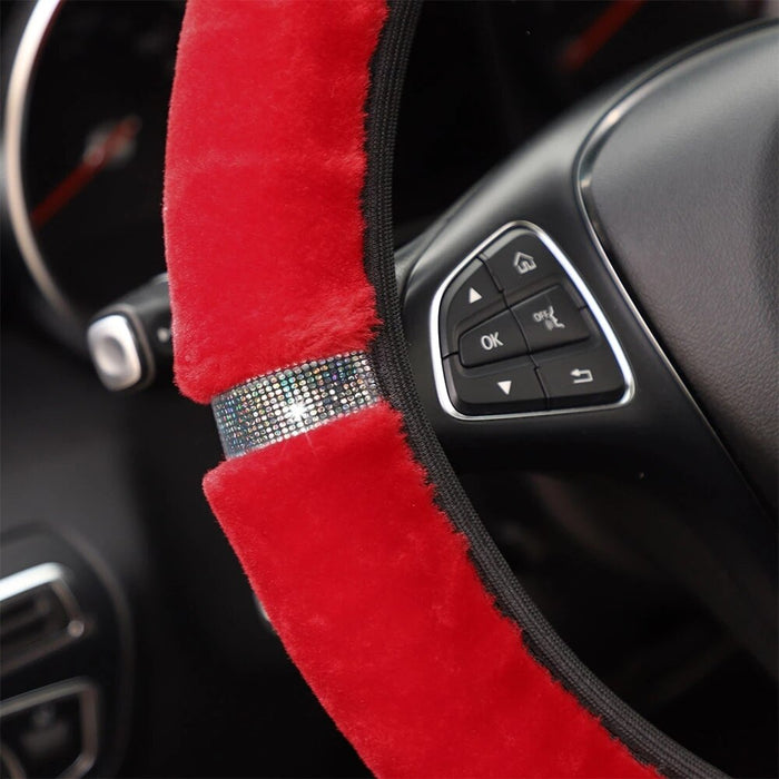 Plush Rhinestone Steering Wheel Cover