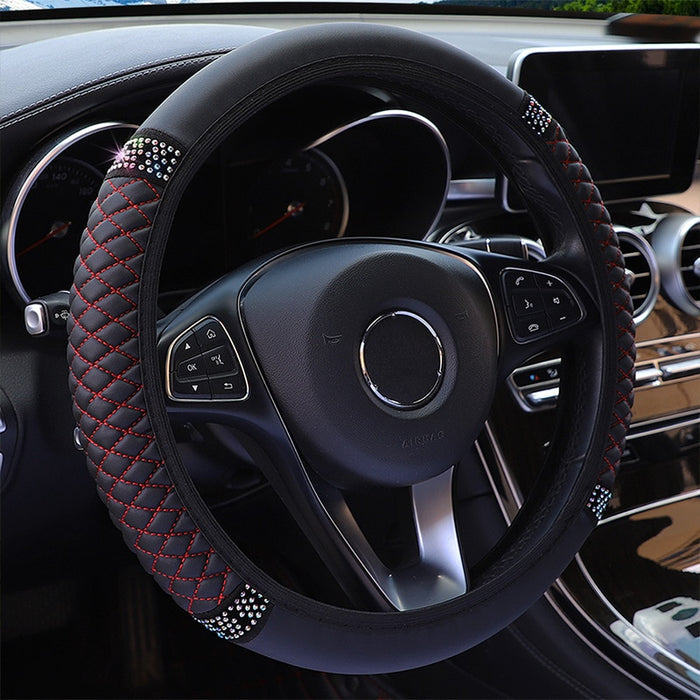 Embroidered Leather Steering Wheel Cover