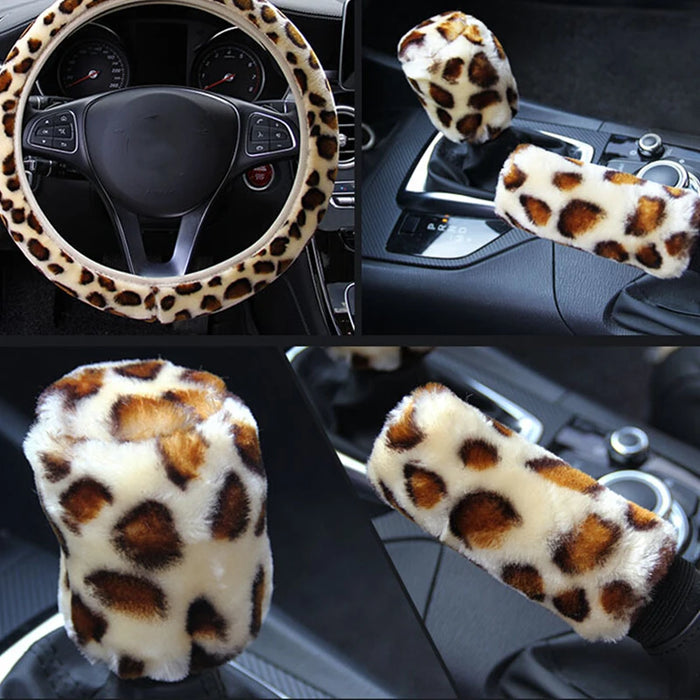 Leopard Print Steering Wheel Cover Set