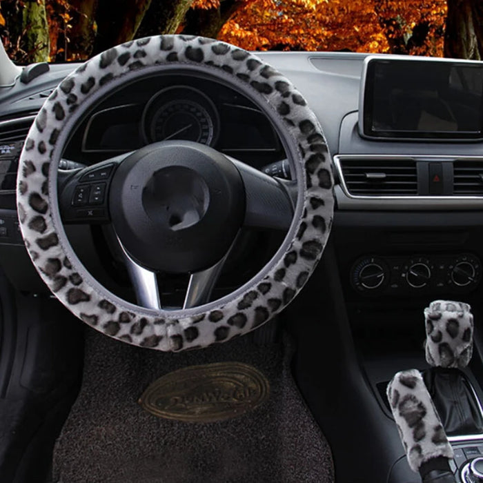 Leopard Print Steering Wheel Cover Set