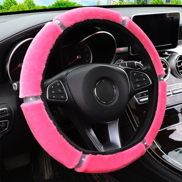 Plush Rhinestone Steering Wheel Cover