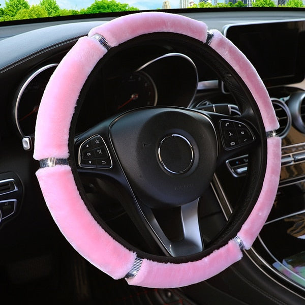 Plush Rhinestone Steering Wheel Cover