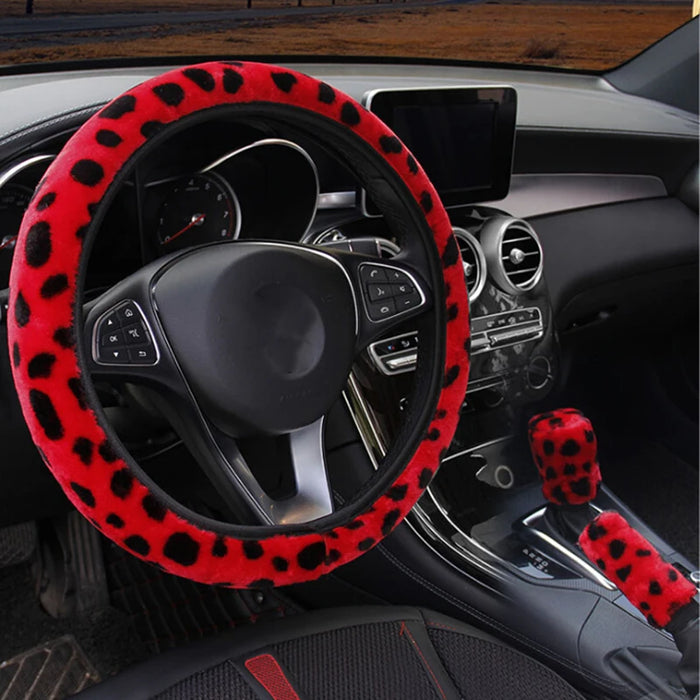 Leopard Print Steering Wheel Cover Set