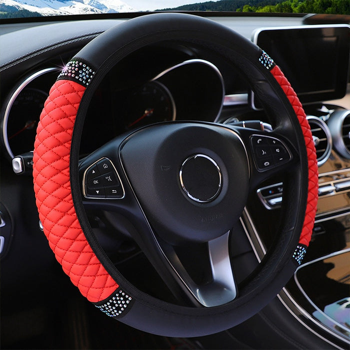 Embroidered Leather Steering Wheel Cover