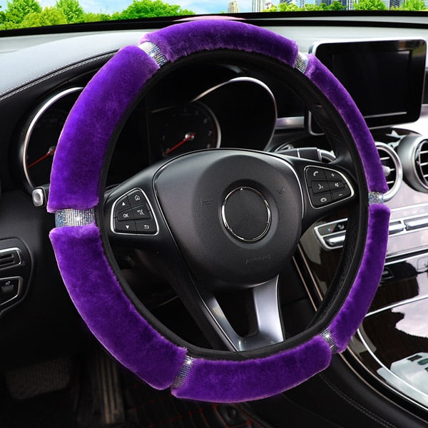 Plush Rhinestone Steering Wheel Cover